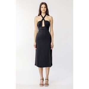 Bardot Womens Guilia Tie Neck Midi Halter Dress Sleeveless Back Zip Black Size M